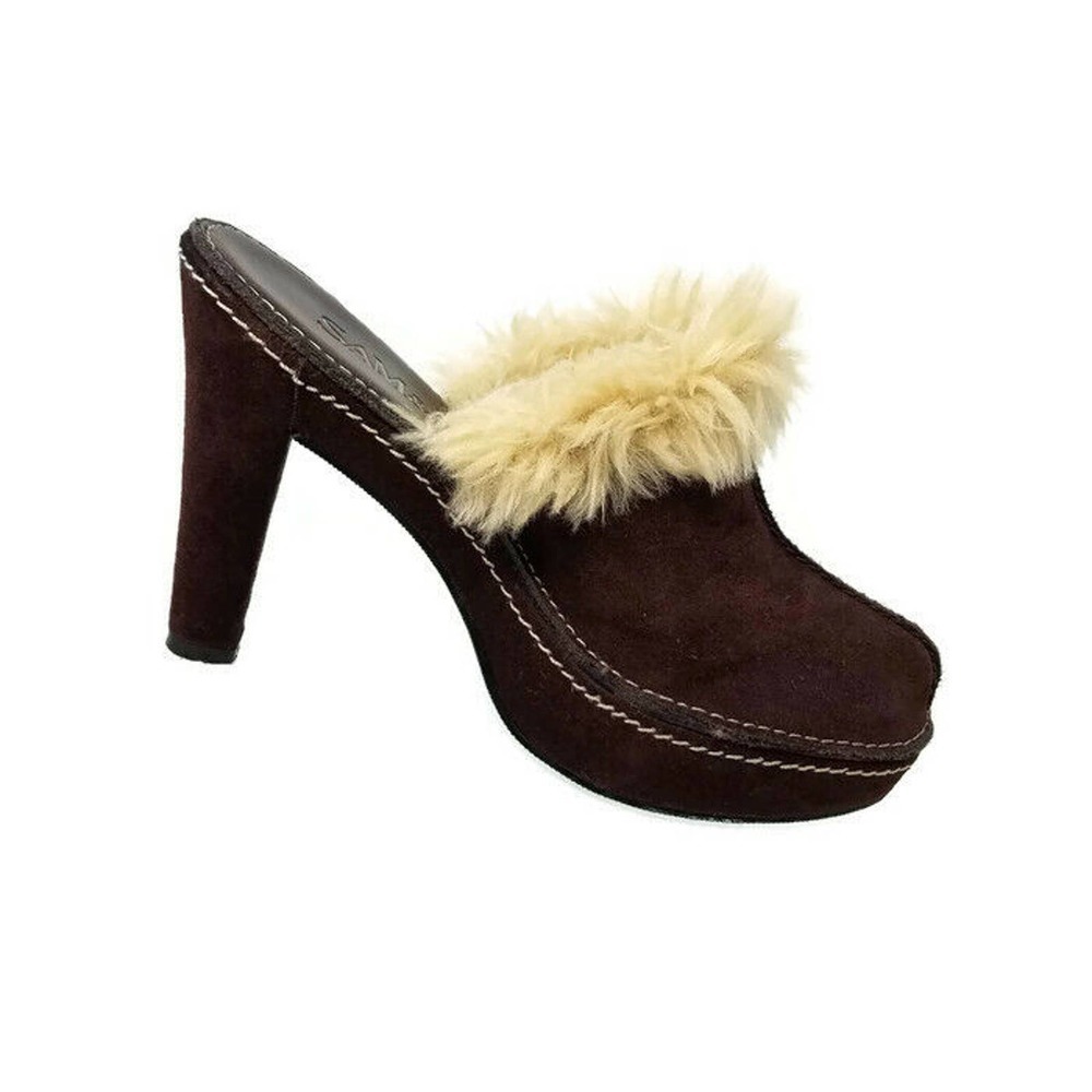 Sam & Libby SIBYLA Brown Winter Suede Fur Platform Clogs Mules Womens 6M - Picture 9 of 10